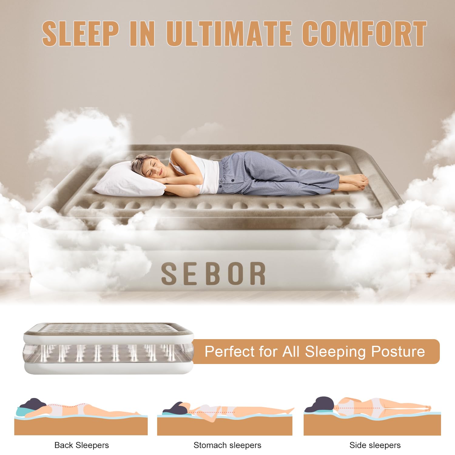 Sebor Air Mattress with Rechargeable Pump