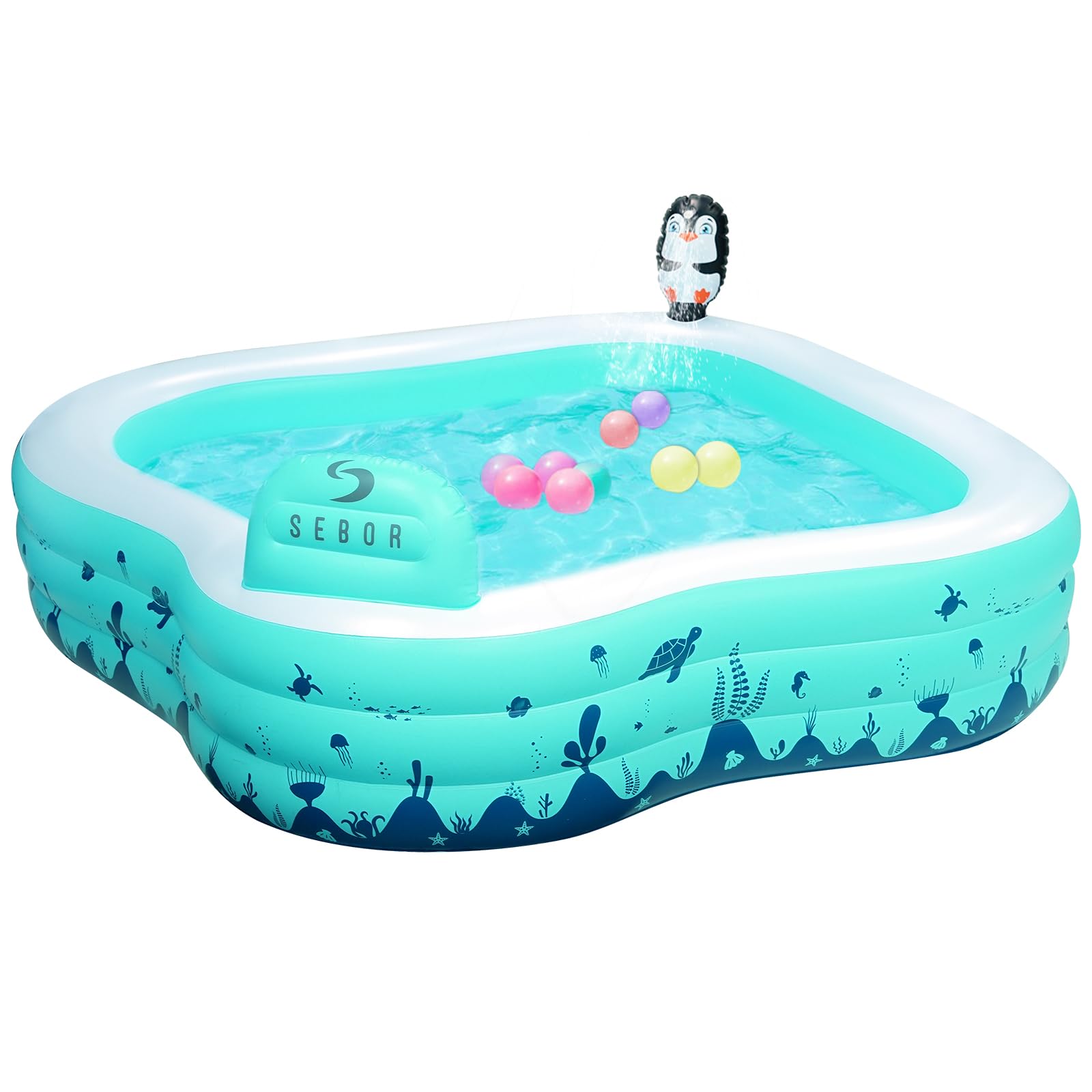 Inflatable Kids Pool with Penguin Sprinkler - Fan Shape