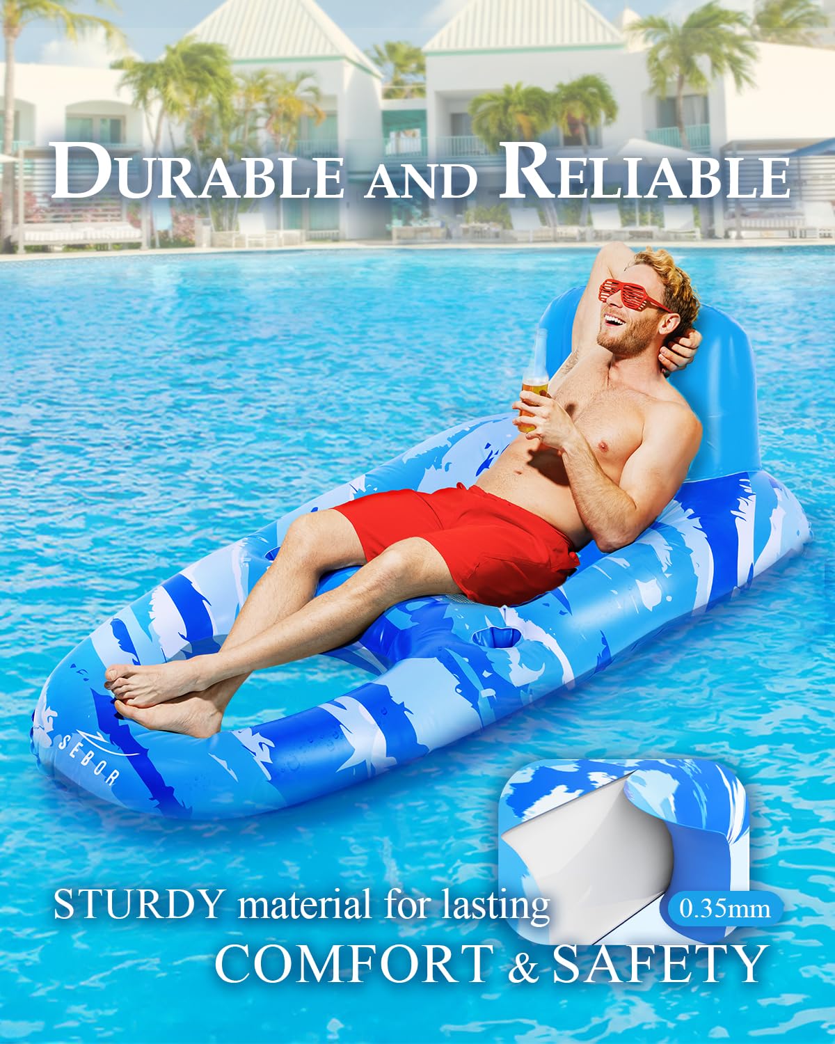 Sebor Heavy-Duty Inflatable Pool Float for Summer Pool Parties and Relaxation