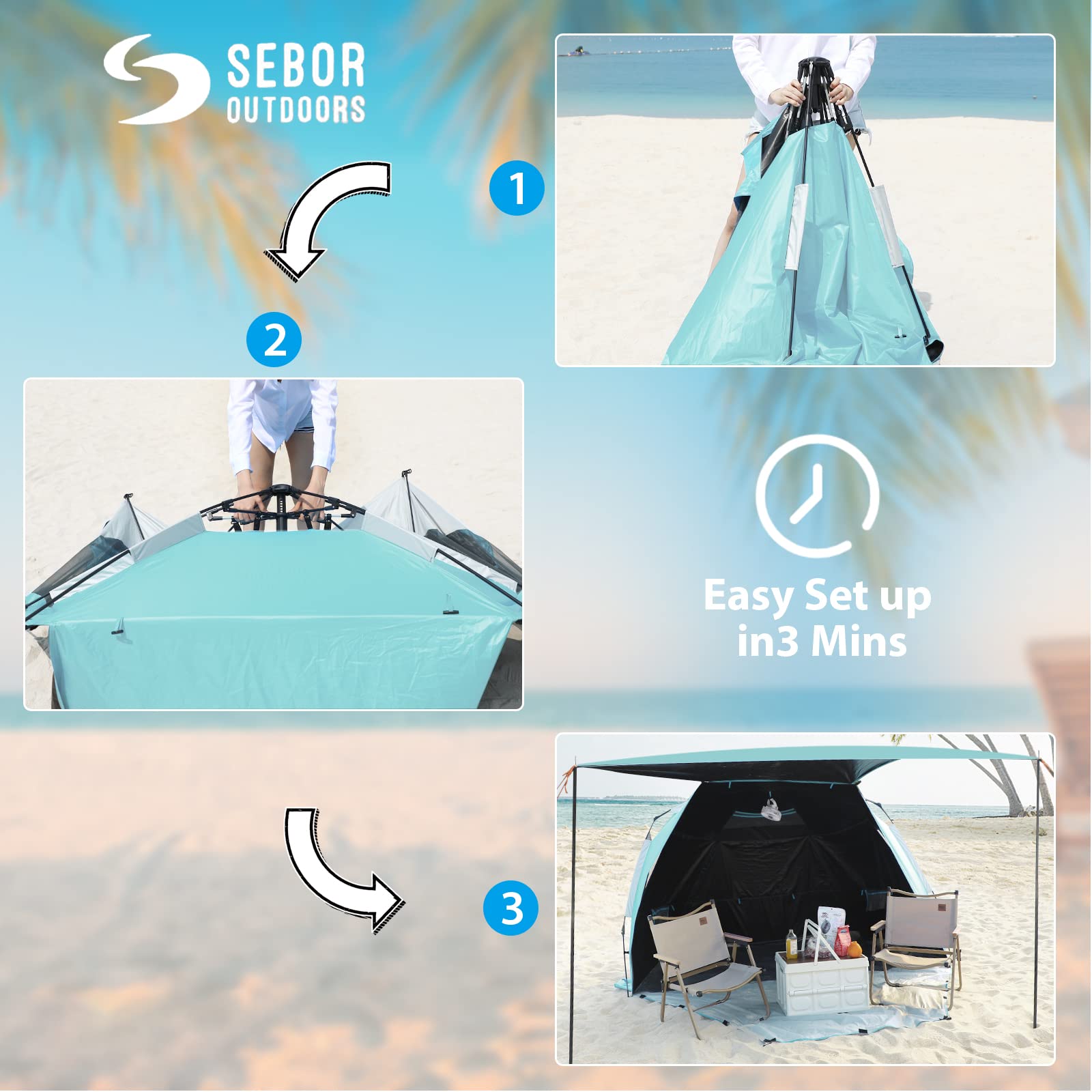 SEBOR Deluxe Pop-up Canopy Beach Tent, XL with Dark Shelter Technology