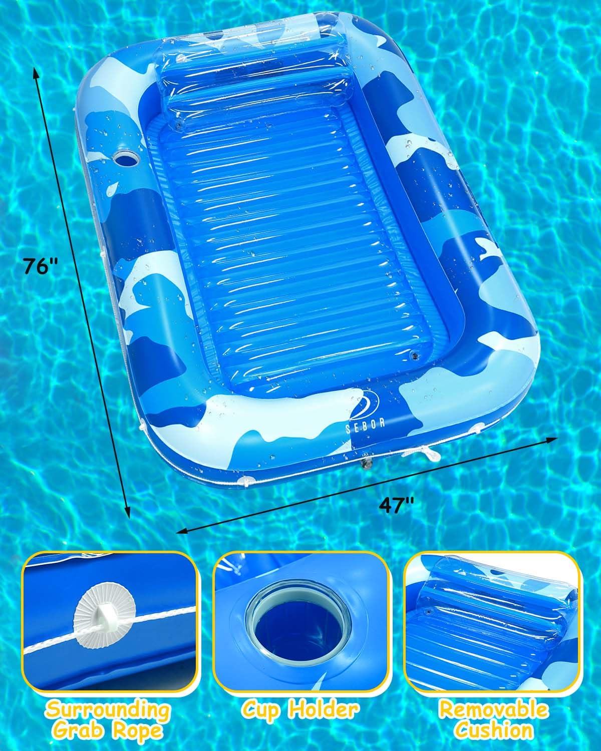 Sebor Heavy Duty Inflatable Tanning Pool Lounger Float