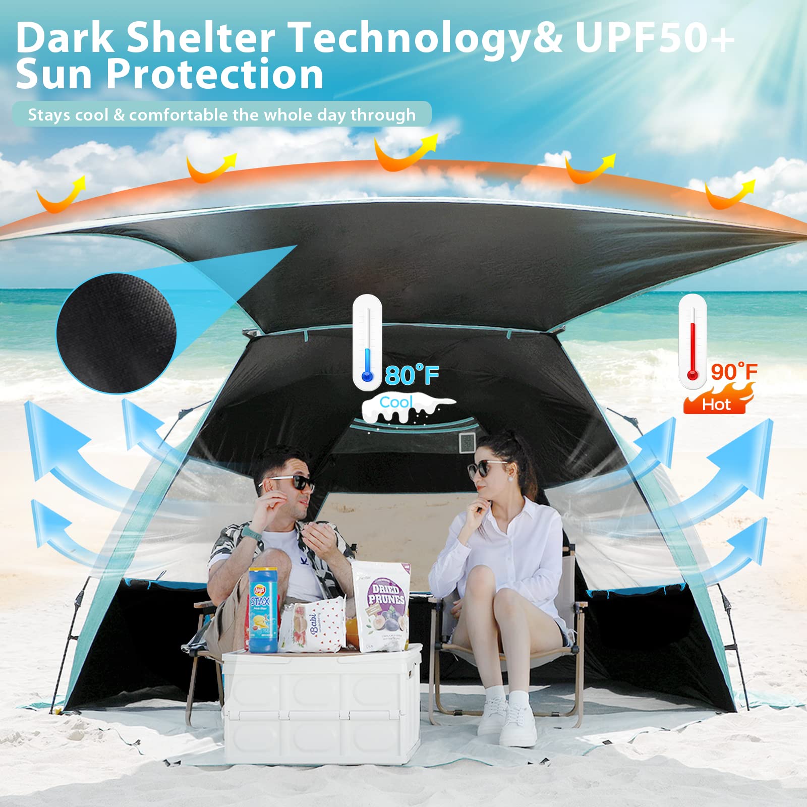 SEBOR Deluxe Pop-up Canopy Beach Tent, XL with Dark Shelter Technology