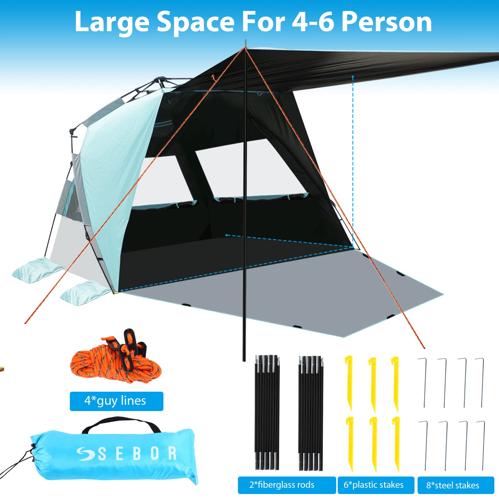 SEBOR Deluxe Pop-up Canopy Beach Tent, XL with Dark Shelter Technology